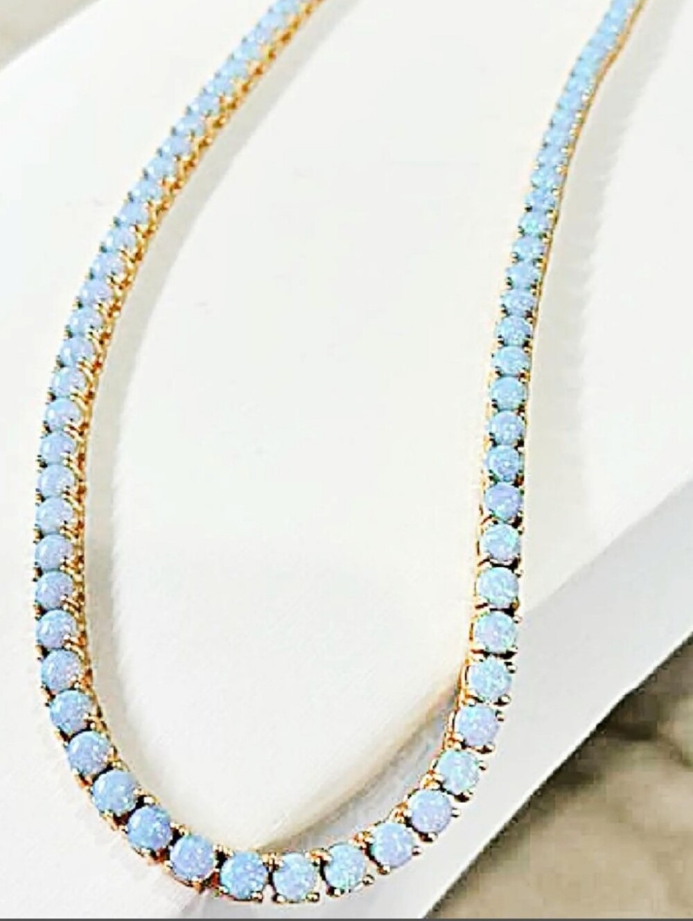Gold-Plated Blue Opal Tennis Necklace - Women Jewelry